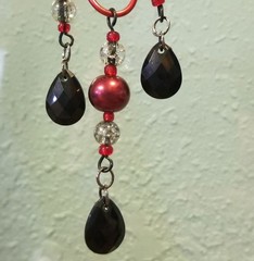 Handmade Red Gothic Style Cross Suncatcher Dripping In Black Beads
