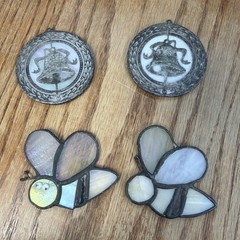 Set Of 4 Vintage Stained Glass Leaded Sun Catchers Mixed Natural Patina 1970’s