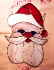 Stained Glass Metal Sun Catcher Santa Clause Red White Christmas Decor 12″×8″