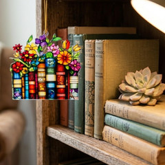 Lover Gifts for Women Acrylic Faux Stained Glass Window Hanging, Floral Bookish
