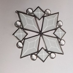 6” Stained Glass Iridescent Beveled Snowflake Suncatcher Ornament