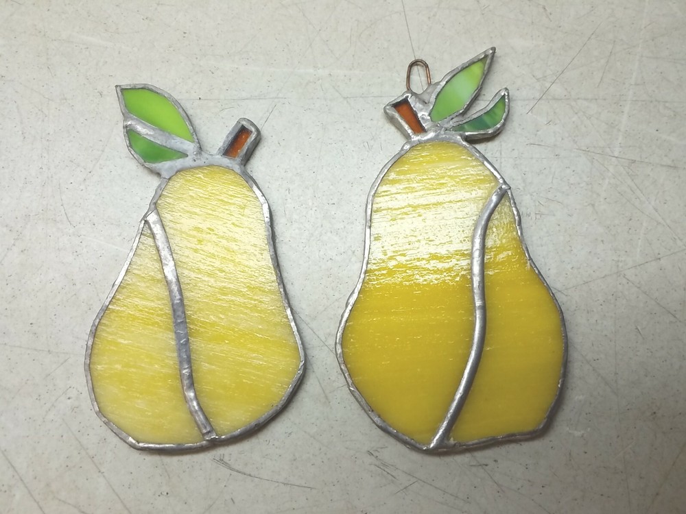 Yellow Bartlett Pear Glass Suncatchers Set Of 2 Vintage Home Decor Window Items