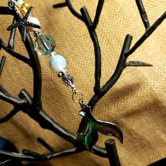Mermaid Tail Suncatcher, Starfish Car Charm, Beach, Glass Beads, Handcrafted