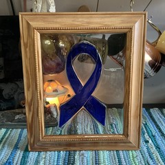 Colon Cancer – Anti Bullying – Child Abuse Awareness Blue Ribbon Fused Glass