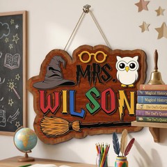 Personalized Wizard Teacher Wooden Sign with Rope