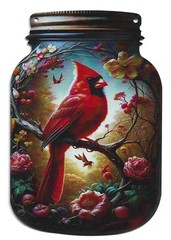 Beautiful Cardinal Bird Scene Suncatcher – Acrylic Window Hanging & Chain Kit