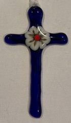 Fused Glass Cross Suncatcher Signed By Artist 4”x 2.5”