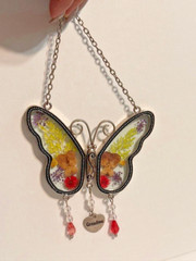 Grandma Butterfly Suncatcher with Pressed Flower Wings and Heart Charm VINTAGE