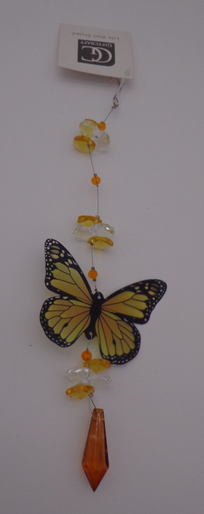 Yellow Crystal Accent Translucent Butterfly Prism Suncatcher