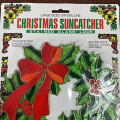 3 Vintage 80s Christmas Sun Catchers Hanging Decoration Santa Snowman Wreath NEW