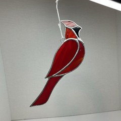 Cardinal Stain Glass Sun Catcher Red Bird Hanging Bird 7 1/2”