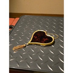 Vintage Heart Glass Suncatcher Gold Tone Filigree Butterfly Tassel Wall Hanging