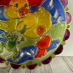 Vintage Easter Suncatcher LARGE Duck Frog Umbrella Rain New Design Inc. 8.50″