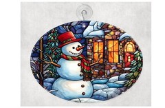 Frosty Blue Snowman Glass Suncatcher: Window/Garden Decor