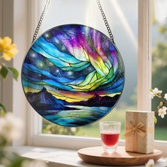 8Inch Aurora Borealis Suncatcher Stained Glass Window Decor Gift for All
