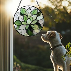 Stained Glass Window Hanging Green Lotus Suncatcher Door Garden Succulent Plant