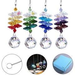 4PCS Crystal Sun Catchers for Windows – Rainbow Maker Prism Decor, 10.5″ Beads