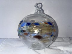 Vintage Blown Glass WITCH BALL Ornament Multicolor Band 3”Suncatcher