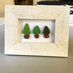 Sea/Beach Glass Art “Trees” Framed Picture Handmade Handcrafted One-of-a-Kind