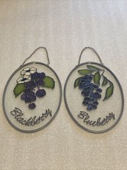 Hand Painted Stained Glass Blueberry, Blackberry Sun Catcher Lot Of 2 ( 6”x 4” )
