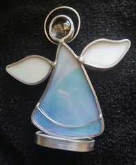 Stained Glass Window Suncatcher/ Angel Blue/White & Clear Girl 4″ with Base