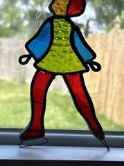 Vintage Stained Glass Suncatcher Ice Skater Skating Ornate Ornament 6”