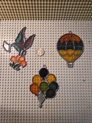 Vintage 3 Sun Catchers Stained Glass Acrylic and Metal hummingbird balloons gift