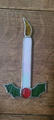 Vintage Handmade Stained Glass Candle Christmas Ornament Sun Catcher
