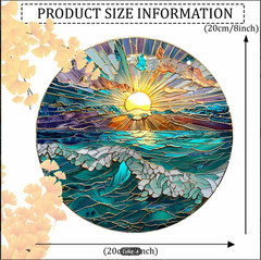 2D Ocean Beach Lake Sunset Stained Glass Look Suncatcher Ornament – 3″