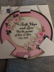 6in Suncatcher with Faith Hope Love with Pink Roses for Window