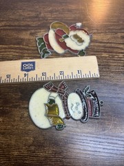 Vintage Stained Glass Sun Catcher Window Christmas Santa Snowman Hong Kong-READ