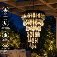 Solar Crystal Chandelier Hanging Lantern LED Light Outdoor Garden Patio Decor