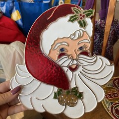 3- Vintage 80s Christmas Stained Sun Catcher Hanging Decor. . Santa, Bear, &NOEL