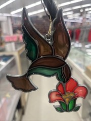 Handmade Stained Glass Hummingbird & Flower Suncatcher (C652)