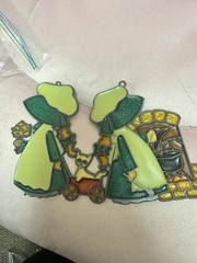 Lot Of 2 Vintage Stained Glass Metal Suncatcher Holly Hobbie Style