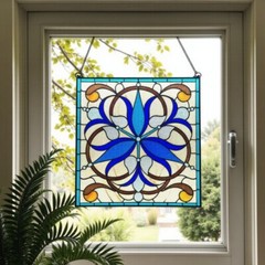 Blue Lilies Stained Glass Windows Panel Suncatcher 16x16in