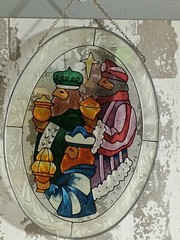 Vintage Christmas Holiday Three Kings Frosted Edge Oval Glass Hanging Suncatcher