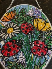 Diamond Art Painting Lady Bug and Flowers Sun Catcher Acrylic – Finished/Sealed