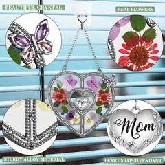 Heart Suncatcher Wind Chime with Butterfly and Real Flower Gifts for Mom