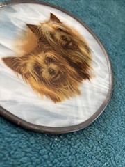 Vintage Leaded White Slag Glass Window Sun Catcher Yorkshire Terriers Dogs #WW