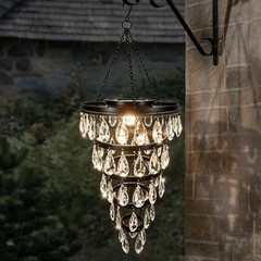 Solar Crystal Chandelier Hanging Lantern LED Light Outdoor Garden Patio Decor