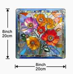 SUNCATCHER-Vibrant Poppy Bouquet Acrylic Suncatcher, 8″x8″ Hanging Decor