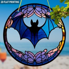 Blue Purple Floral Bat Round Acrylic Suncatcher Gothic Window Decoration Gift