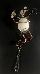 Whimsical Christmas Snowman Glass And Wire Suncatcher Ornament Decoration