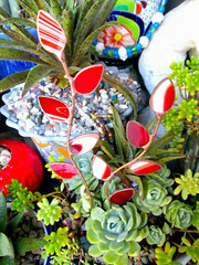 Stained Glass Flower Stakes Suncatcher (x2 Red Leaves) Gifts