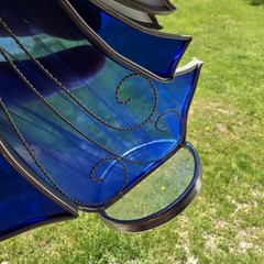 Stained Glass Blue Angel Suncatcher Vintage Window/Shelf Sitter Ornament 8″