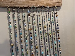 Large beaded driftwood wall hanging suncatcher beachy lake ocean handcrafted 57”