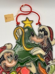 1983 Kurt Adler Stained Glass-Mickey Donald Duck Goofy Suncatcher Ornament 10”