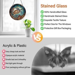 Indoor/Outdoor Sea Turtle Suncatcher – Art Deco Stained Glass Hanging Ornament
