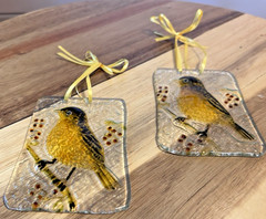 Pair of 2 Fused Glass Birds Hanging Ornament Suncatcher Slumped Art Glass